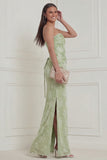 Sage Green Floral Strapless Mermaid Corset Wedding Guest Dress with Slit