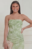 Sage Green Floral Strapless Mermaid Corset Wedding Guest Dress with Slit