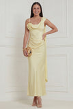 Daffodil Sheath Satin Asymmetrical Neck Wedding Guest Dress with Sash