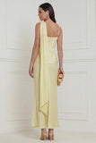 Daffodil Sheath Satin Asymmetrical Neck Wedding Guest Dress with Sash