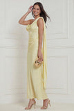 Daffodil Sheath Satin Asymmetrical Neck Wedding Guest Dress with Sash