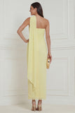Daffodil Sheath One Shoulder 3D Flower Wedding Guest Dress with Sash