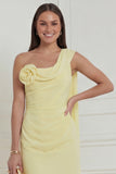Daffodil Sheath One Shoulder 3D Flower Wedding Guest Dress with Sash