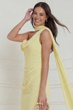 Daffodil Sheath One Shoulder 3D Flower Wedding Guest Dress with Sash