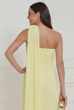 Daffodil Sheath One Shoulder 3D Flower Wedding Guest Dress with Sash