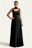 Desert Rose A Line Square Neck Long Prom Dress with Sash