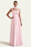Desert Rose A Line Square Neck Long Prom Dress with Sash