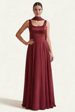 Desert Rose A Line Square Neck Long Prom Dress with Sash