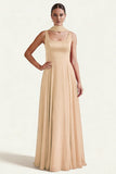 Desert Rose A Line Square Neck Long Prom Dress with Sash