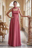 Desert Rose A Line Square Neck Long Prom Dress with Sash