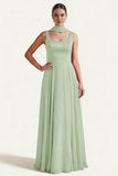 Desert Rose A Line Square Neck Long Prom Dress with Sash