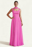 Desert Rose A Line Square Neck Long Prom Dress with Sash