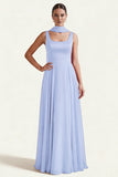 Desert Rose A Line Square Neck Long Prom Dress with Sash