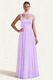 Desert Rose A Line Square Neck Long Prom Dress with Sash