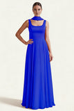 Desert Rose A Line Square Neck Long Prom Dress with Sash