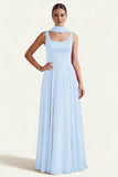Desert Rose A Line Square Neck Long Prom Dress with Sash