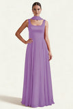Desert Rose A Line Square Neck Long Prom Dress with Sash