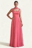 Desert Rose A Line Square Neck Long Prom Dress with Sash