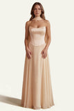 Daffodil A Line Strapless Long Prom Dress with Sash
