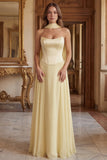 Daffodil A Line Strapless Long Prom Dress with Sash