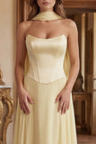 Daffodil A Line Strapless Long Prom Dress with Sash