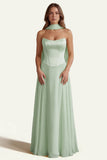 Daffodil A Line Strapless Long Prom Dress with Sash