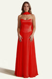 Daffodil A Line Strapless Long Prom Dress with Sash
