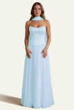 Daffodil A Line Strapless Long Prom Dress with Sash