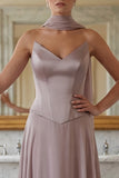 Dusk A Line Strapless Long Prom Dress with Sash