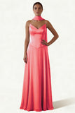 Dusk A Line Strapless Long Prom Dress with Sash