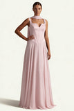 Coffee Corset A Line Long Prom Dress with Sash