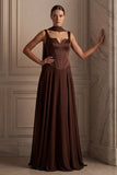 Coffee Corset A Line Long Prom Dress with Sash