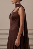 Coffee Corset A Line Long Prom Dress with Sash