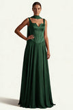 Coffee Corset A Line Long Prom Dress with Sash