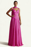 Coffee Corset A Line Long Prom Dress with Sash