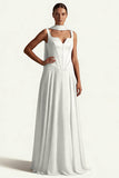 Coffee Corset A Line Long Prom Dress with Sash