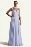 Coffee Corset A Line Long Prom Dress with Sash