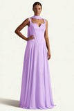 Coffee Corset A Line Long Prom Dress with Sash