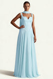 Coffee Corset A Line Long Prom Dress with Sash