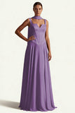 Coffee Corset A Line Long Prom Dress with Sash