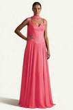 Coffee Corset A Line Long Prom Dress with Sash