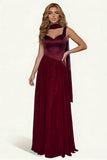 Dark Green A Line Long Prom Dress with Sash