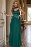 Dark Green A Line Long Prom Dress with Sash