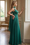 Dark Green A Line Long Prom Dress with Sash