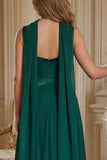 Dark Green A Line Long Prom Dress with Sash