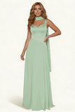 Dark Green A Line Long Prom Dress with Sash