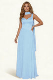 Dark Green A Line Long Prom Dress with Sash
