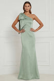 Sage Green Mermaid One Shoulder Bridesmaid Dress with Bow