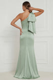 Sage Green Mermaid One Shoulder Bridesmaid Dress with Bow