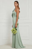 Sage Green Mermaid One Shoulder Bridesmaid Dress with Bow